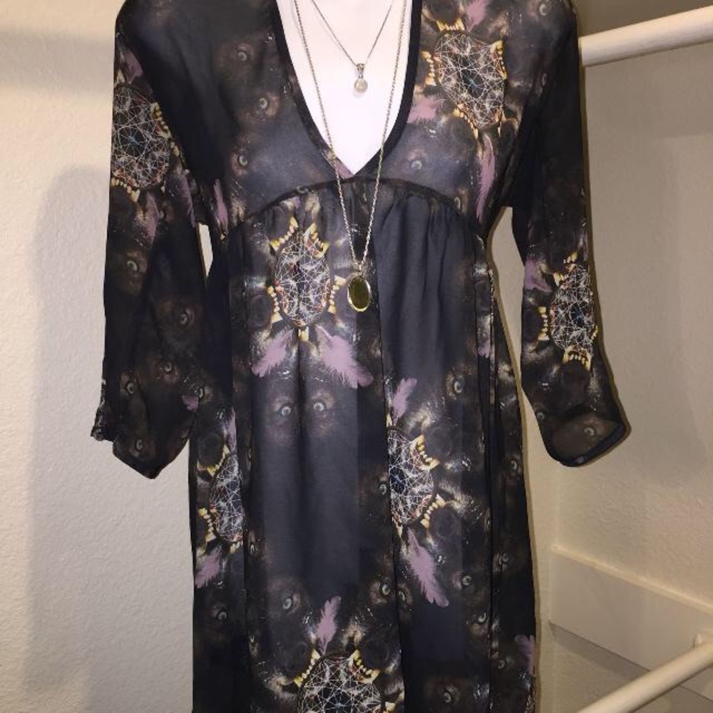 Iron fist wolf and dream catcher print dress